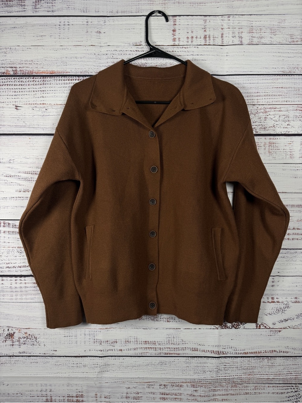 Minimalist Brown Knit Cardigan Sweater Jacket Women’s Medium NWOT